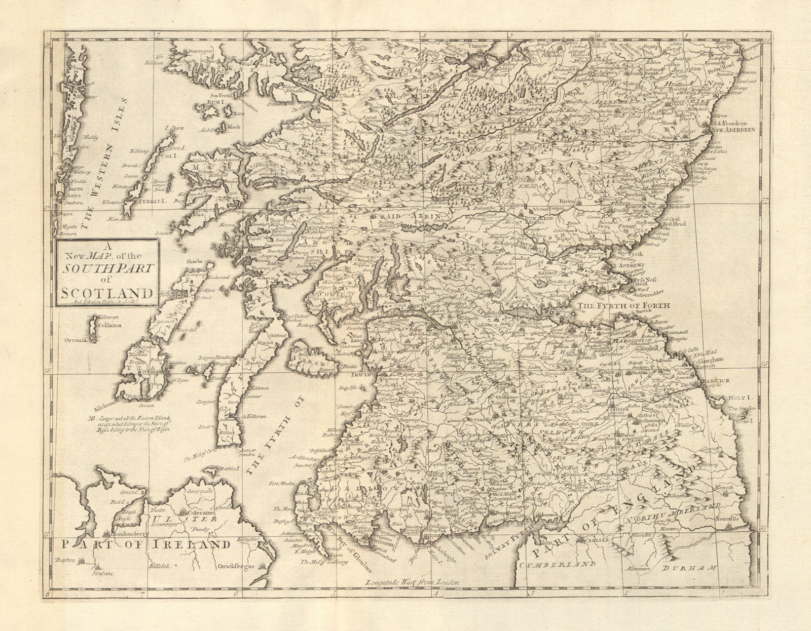 SOUTHERN SCOTLAND. by ANDREW JOHNSTON from Camden's Britannia 1772 old map